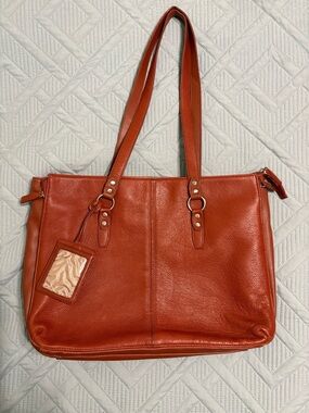 Buxton Red Leather Tote Laptop Travel Bag 12x17”